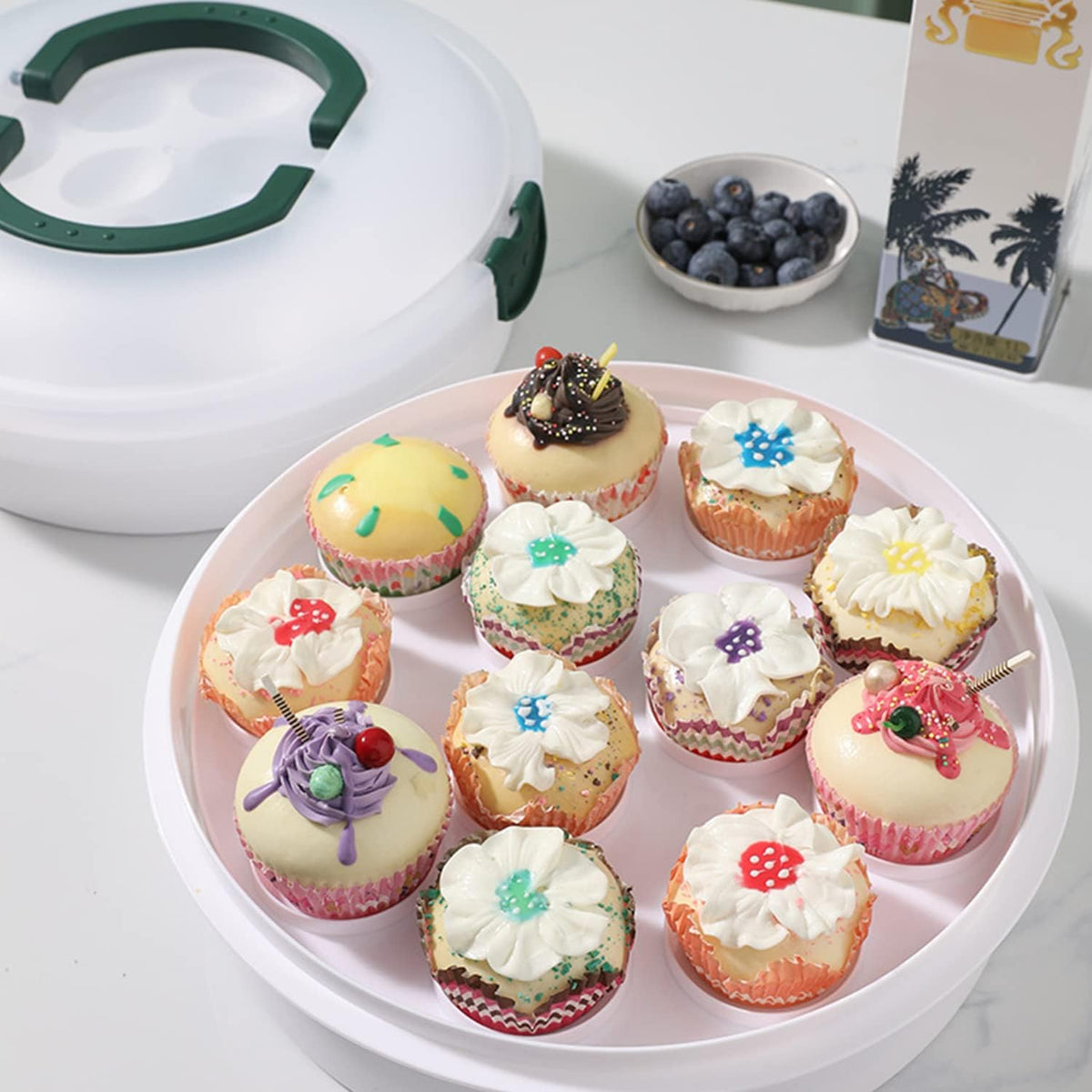 10 Inch Portable Pie Carrier with Lid and Tray 3-In-1 Round Cupcake Container Egg Holder Muffin Tart Cookie Keeper Food for Halloween(Green) - Image 9
