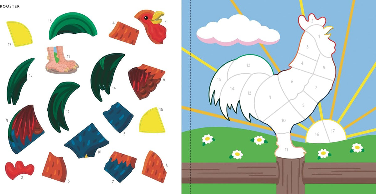 Back cover details of farm animals sticker book paperback