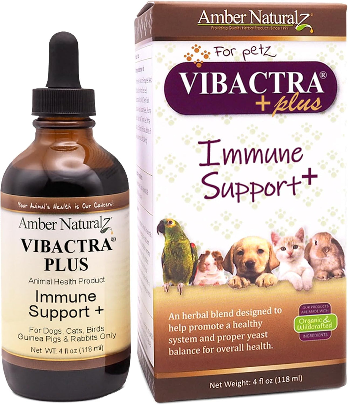 Amber NaturalZ Vibactra Plus pet yeast balance antioxidant blend bottle