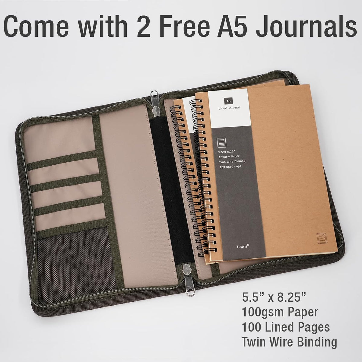 Tintris A5 journal cover packed with pens and accessories for travel