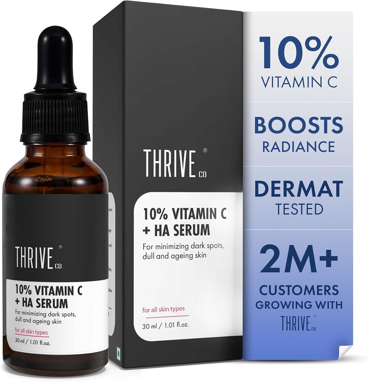 ThriveCo Vitamin C Face Serum front view bottle for glowing skin