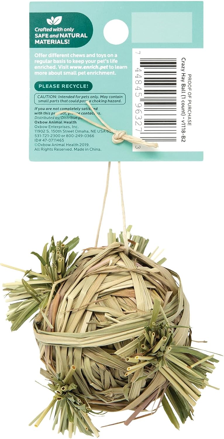 Oxbow premium Timothy hay chew ball inside a rabbit cage accessory setup