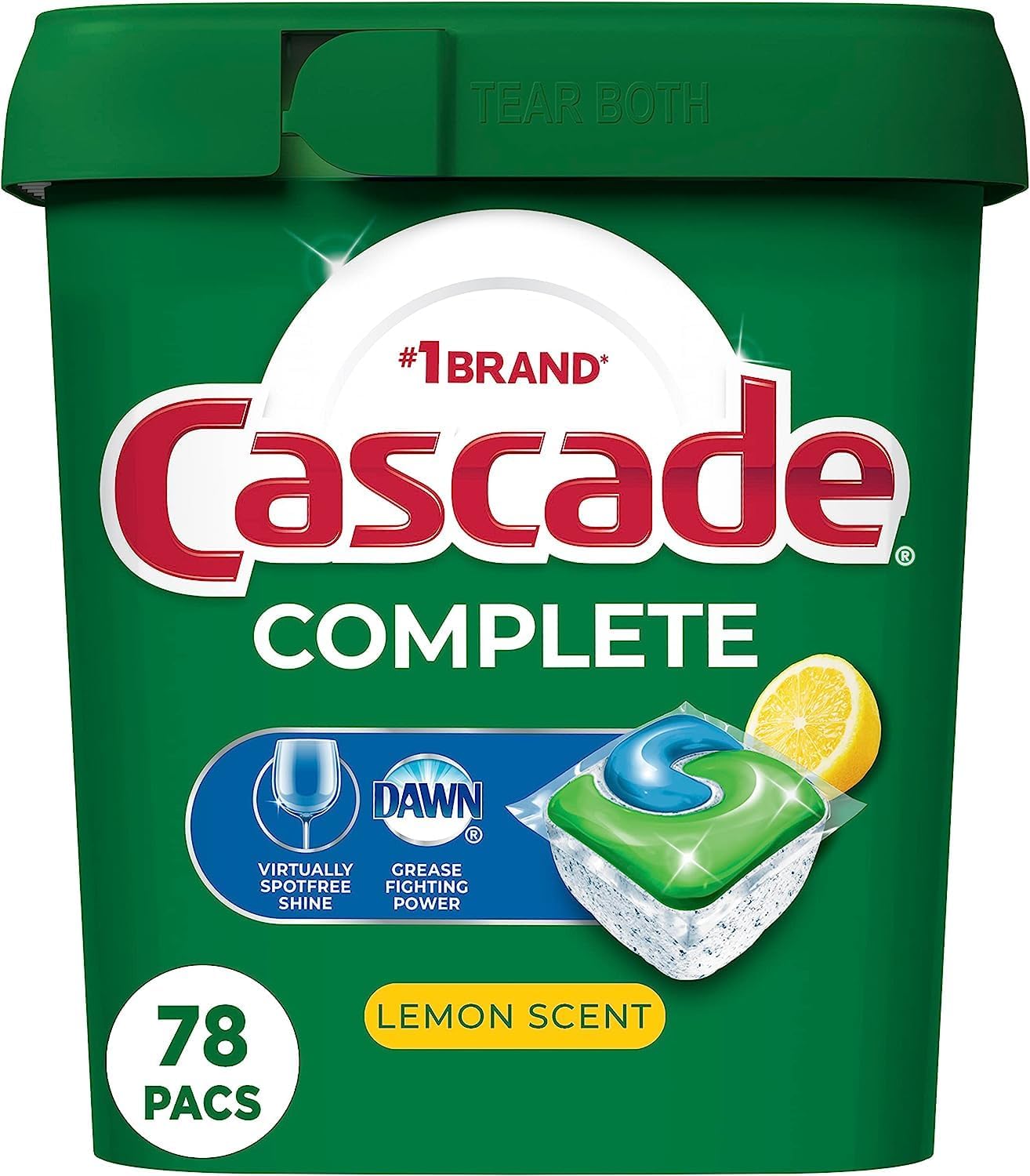 Cascade Complete Dishwasher Pods, Dishwasher Detergent, Lemon Scent ActionPacs, Cleaning Supplies, 78 Count - Image 1