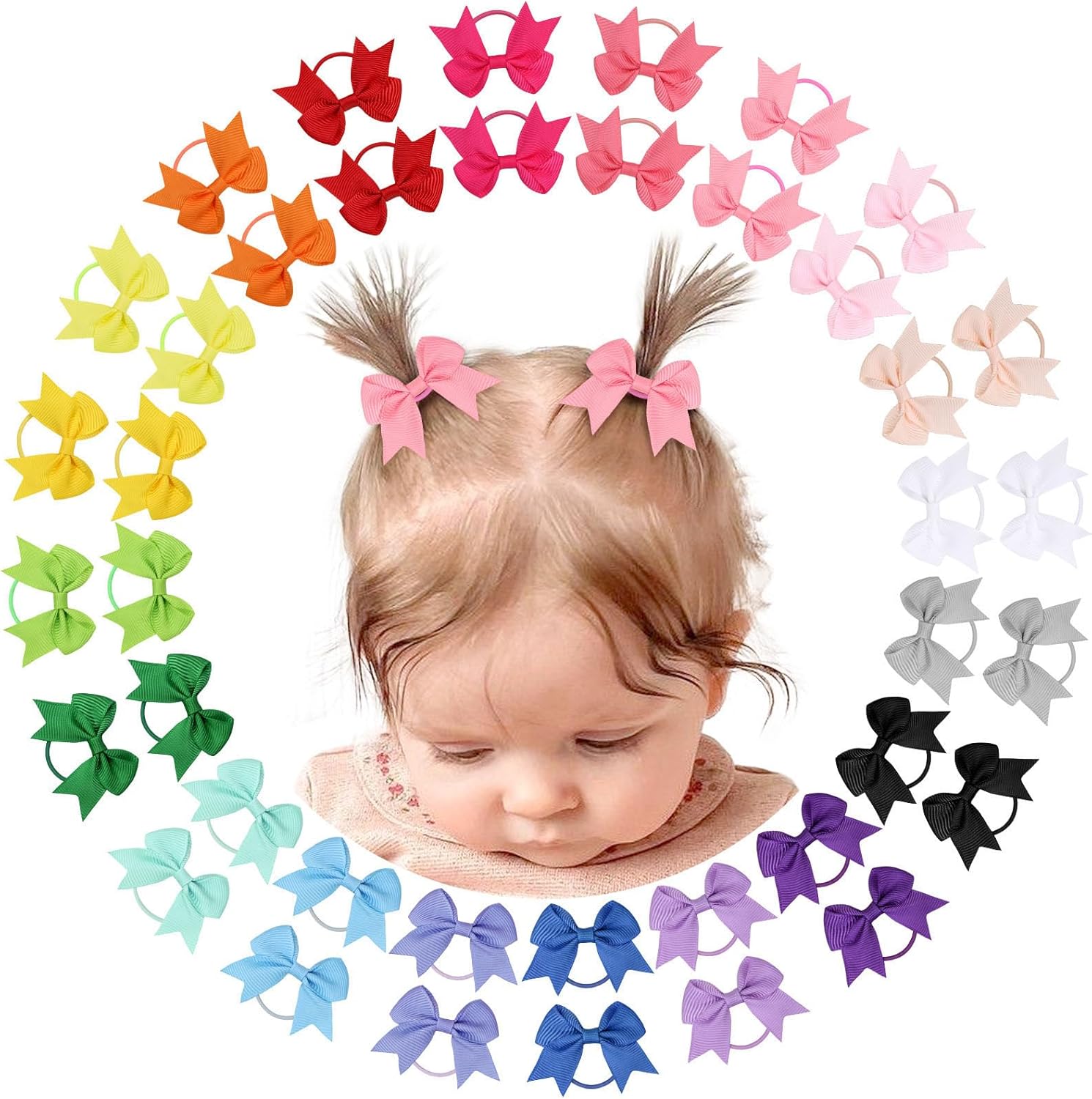 Oaoleer 40 piece baby hair ties with bows front view