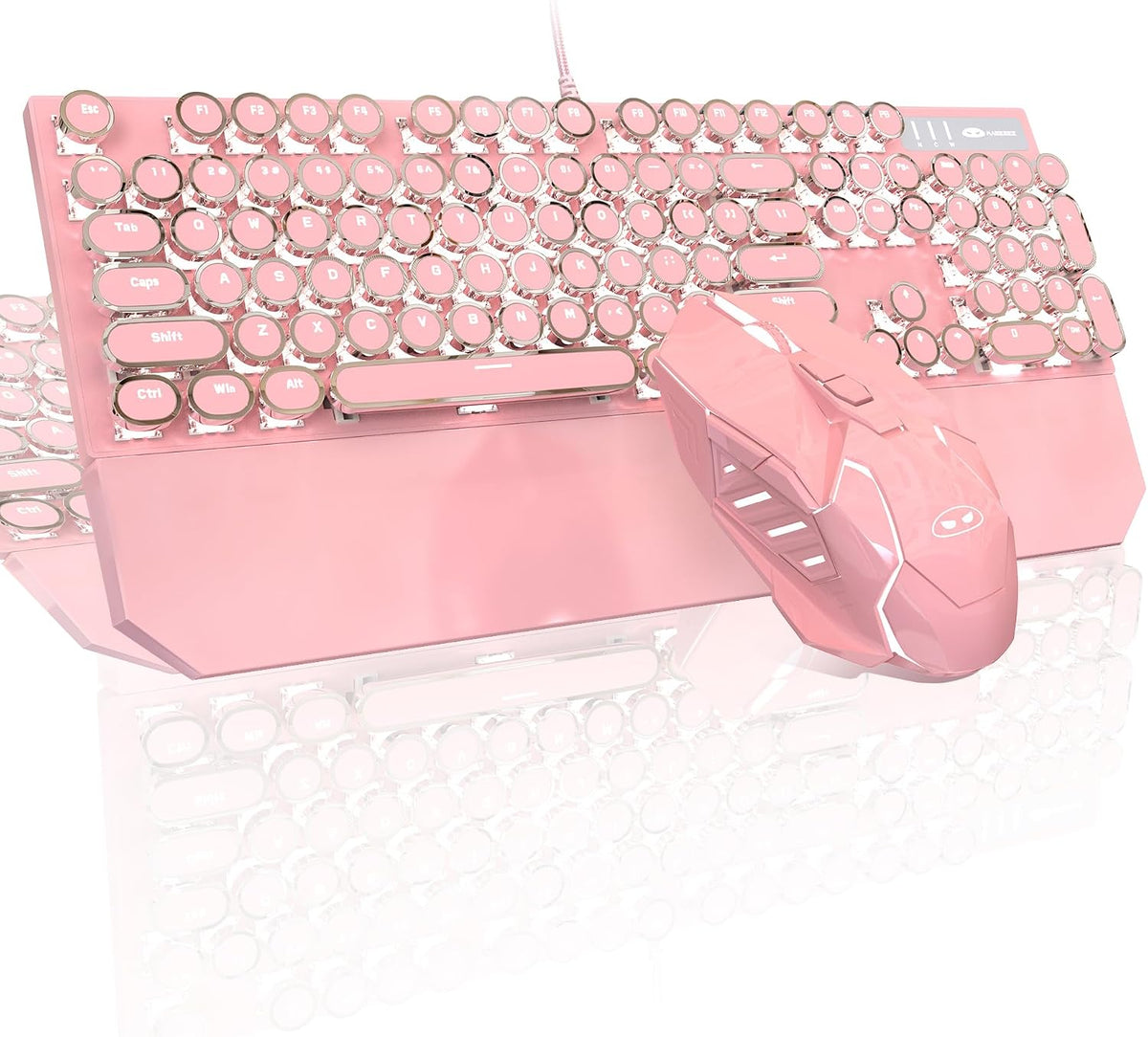 Typewriter Mechanical Gaming Keyboard and Mouse Combo, Retro Punk Round Keycaps RGB Rainbow Backlit Wired Keyboard for Game and Office, for Windows Laptop PC, Red Switches(Black) - Image 9