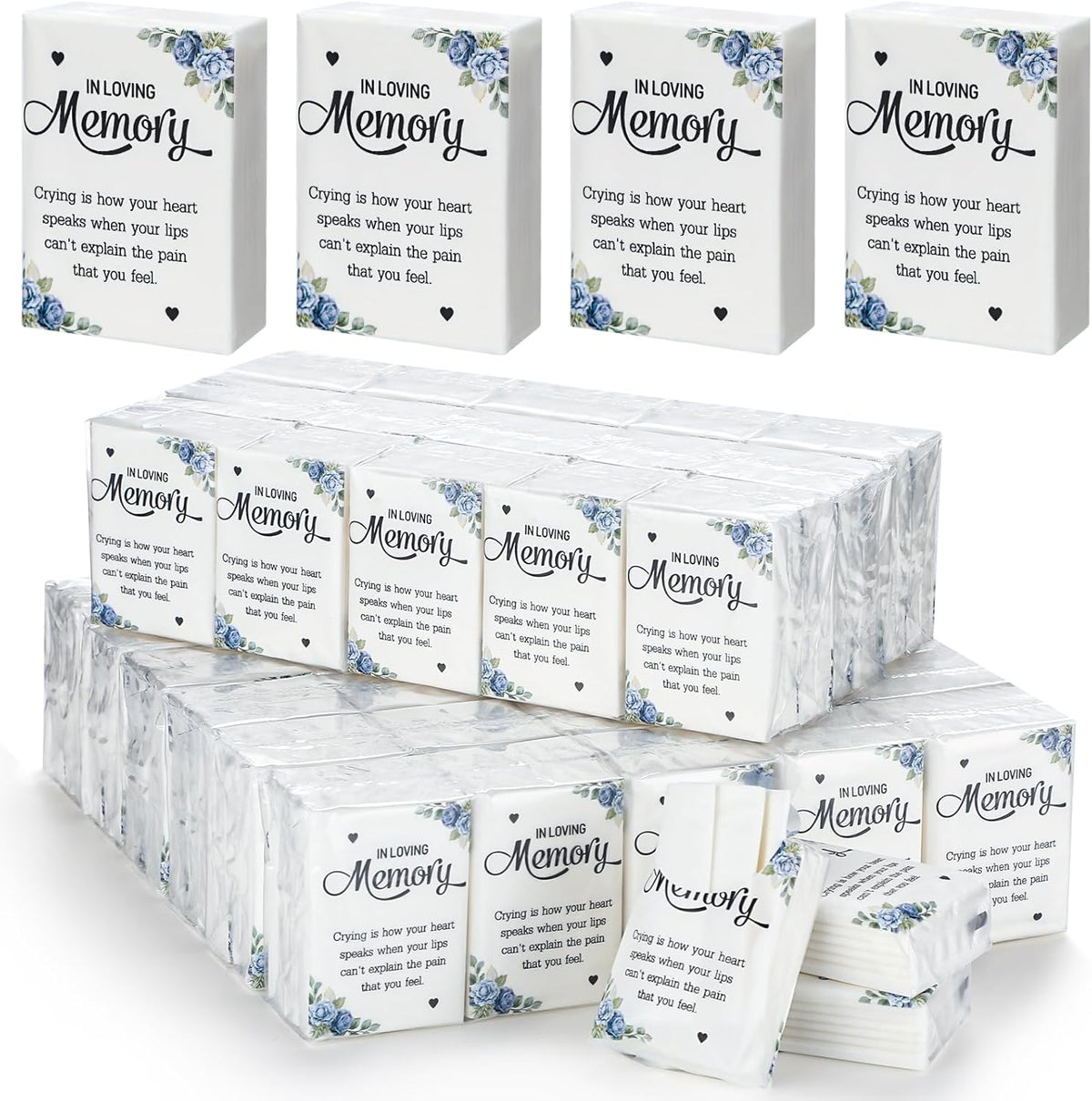 Jetec funeral tissues pack front view showing flower design and in loving memory text