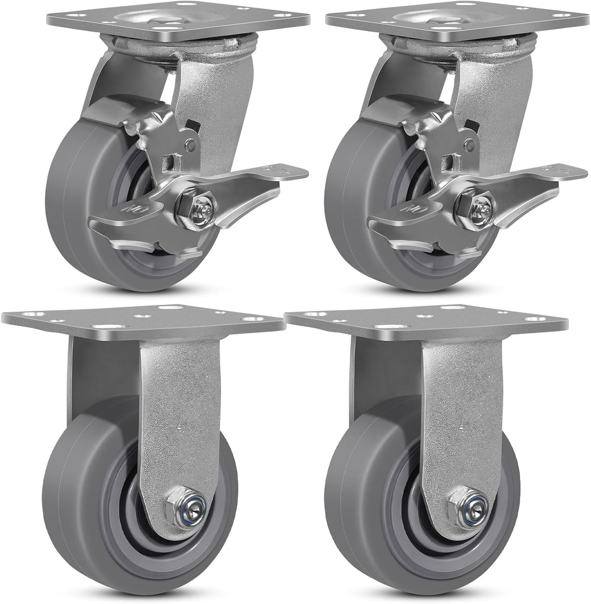6 Inch Rubber Wheels (Flat Tread)- Heavy Duty Casters, Industrial Caster Wheels- with up to 1000 LB Capacity- Use for Dollies, Utility and Maintenance Carts(1 Rigid) - Image 14