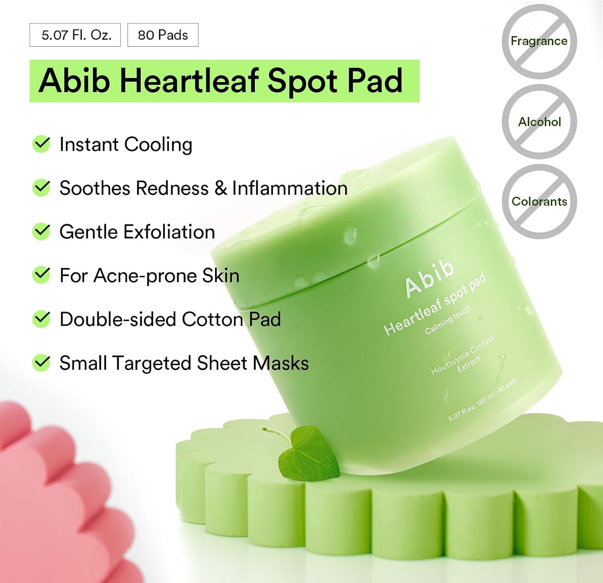 Abib Korean acne soothing toner pads box packaging with included tweezers.