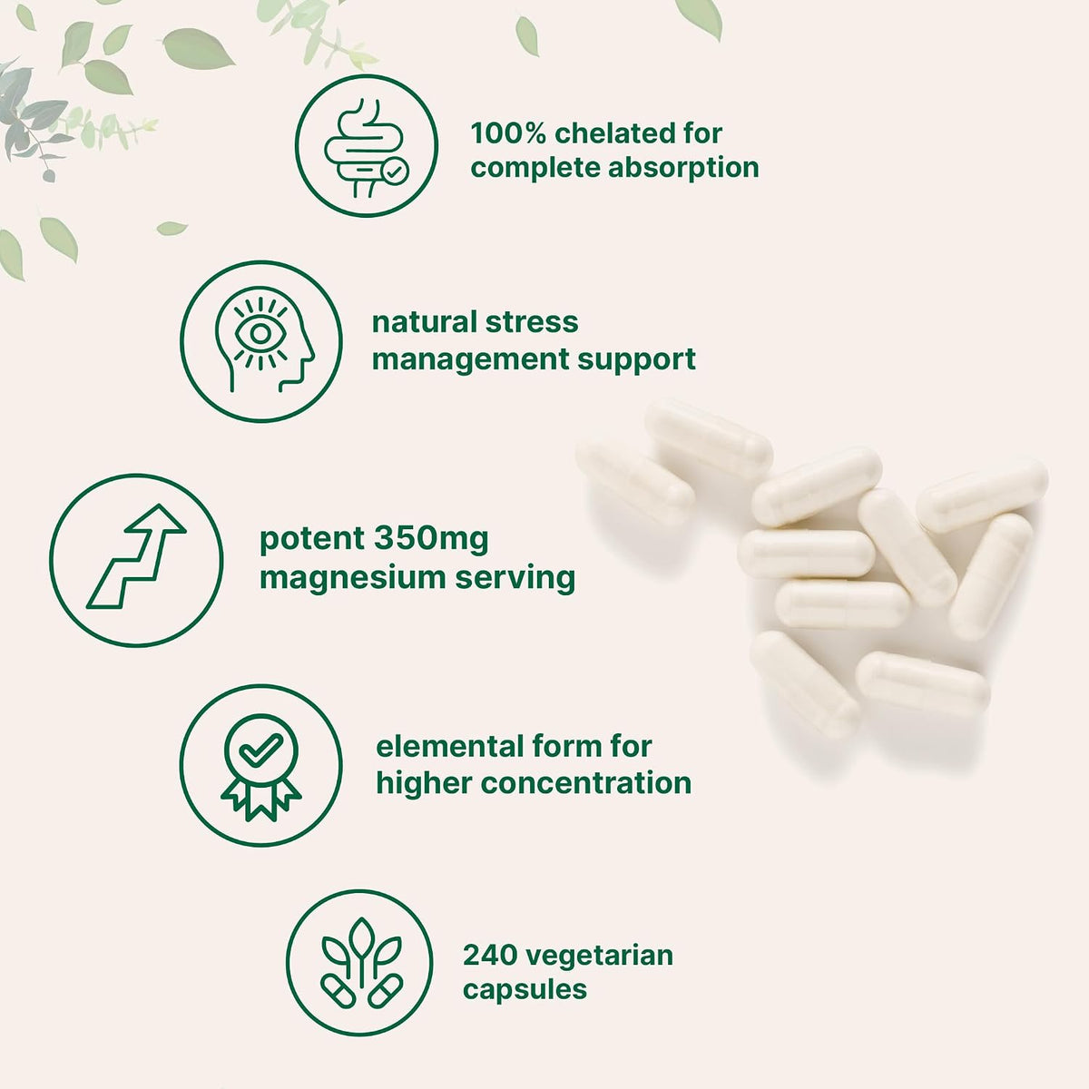 Micro Ingredients magnesium glycinate vegetarian capsules close up