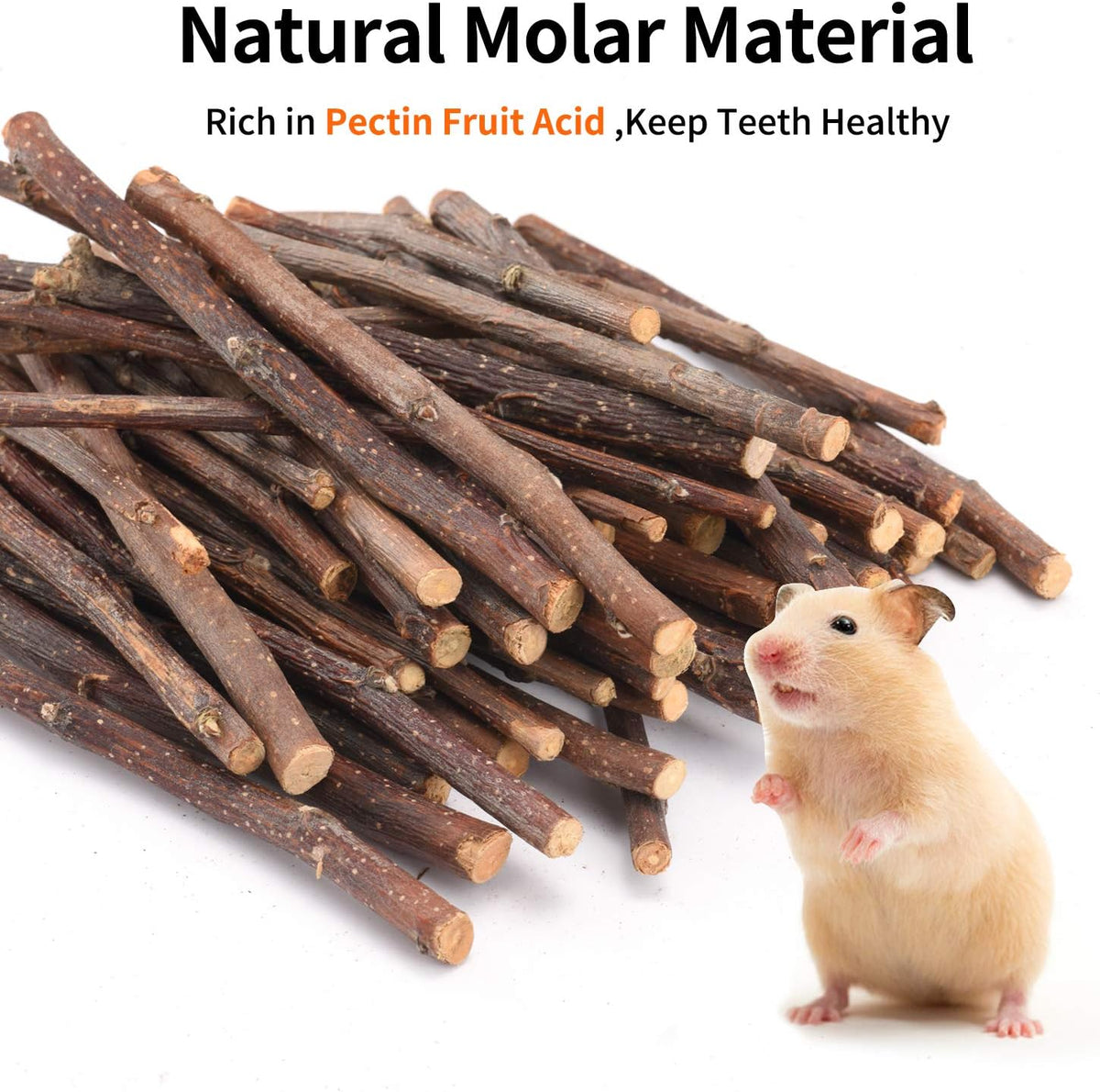 Hygienic packaging of ERKOON organic apple sticks for guinea pigs and hamsters.