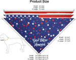 Large dog wearing patriotic stars and stripes bandana