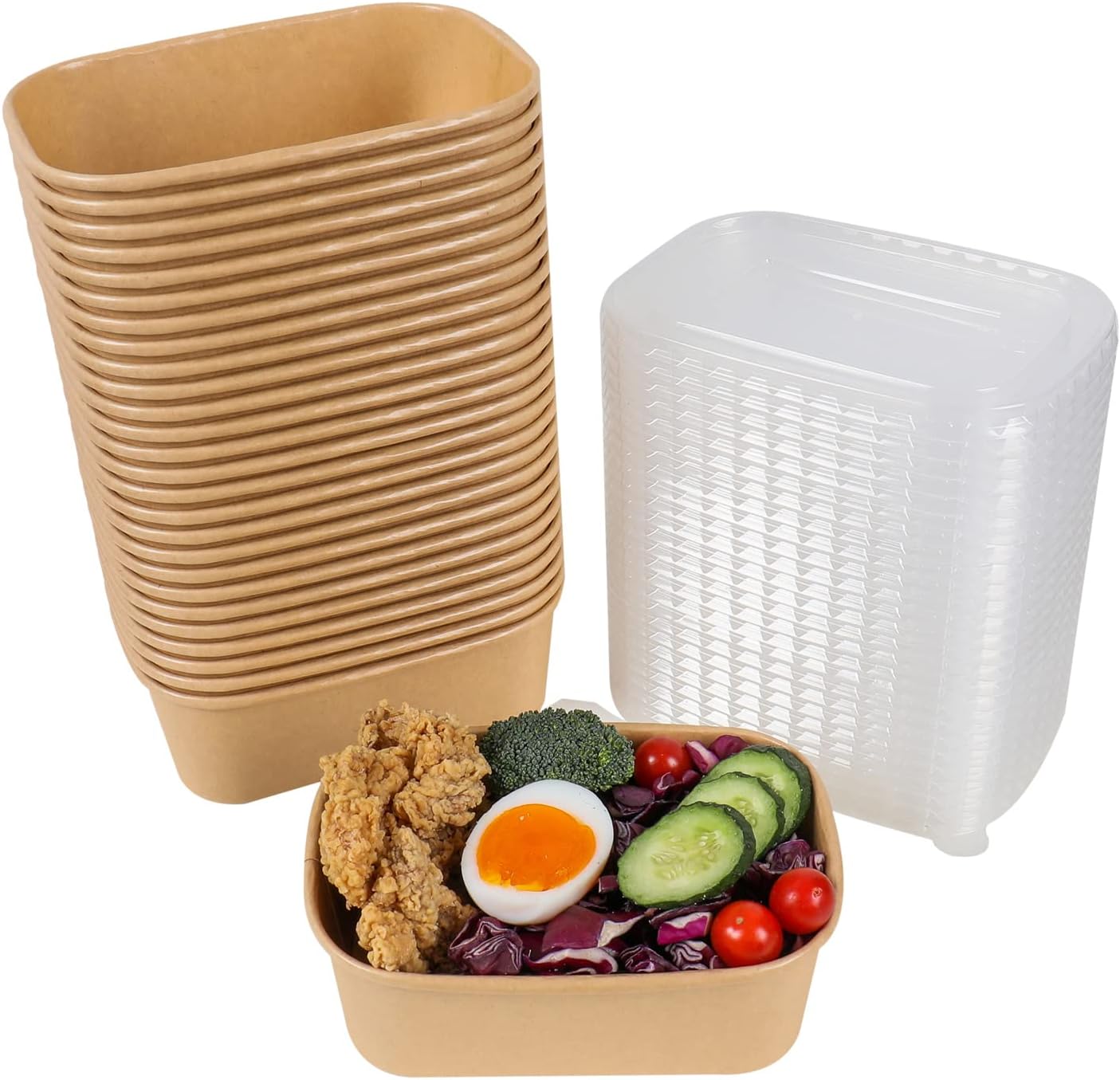 JAYEEY 25 Ounce Disposable Kraft Paper Bowls 50 Pack front view showing rectangular eco-friendly food containers.