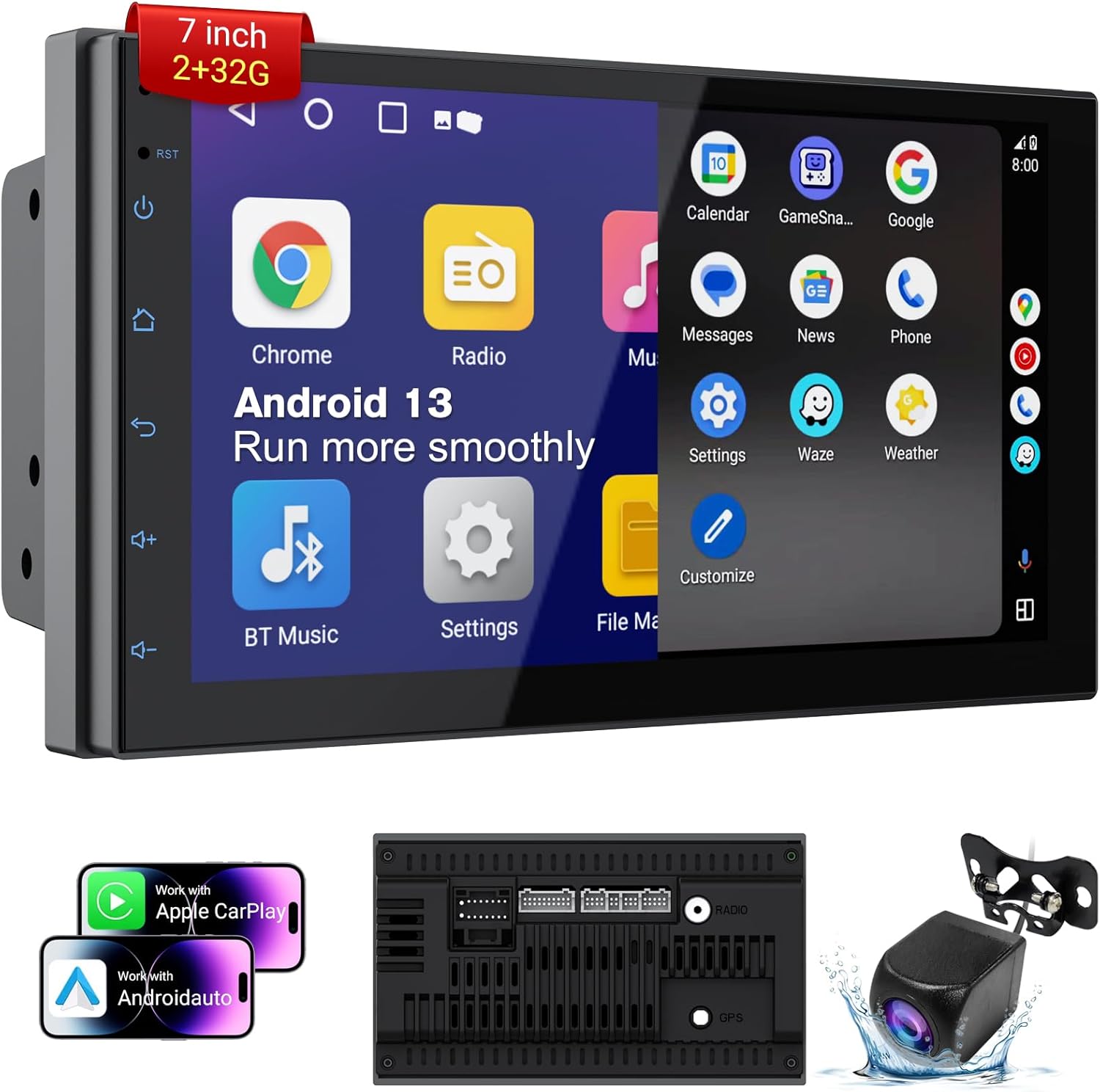 Haudio 7 Inch Double Din Car Stereo front view with touchscreen