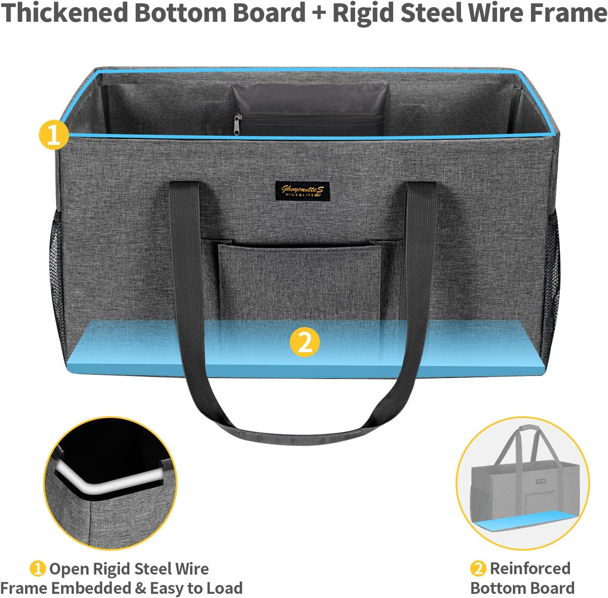 GhvyenntteS extra large tote bag reinforced hard bottom board