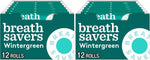 Full collection of the 12 pack Breath Savers wintergreen rolls.