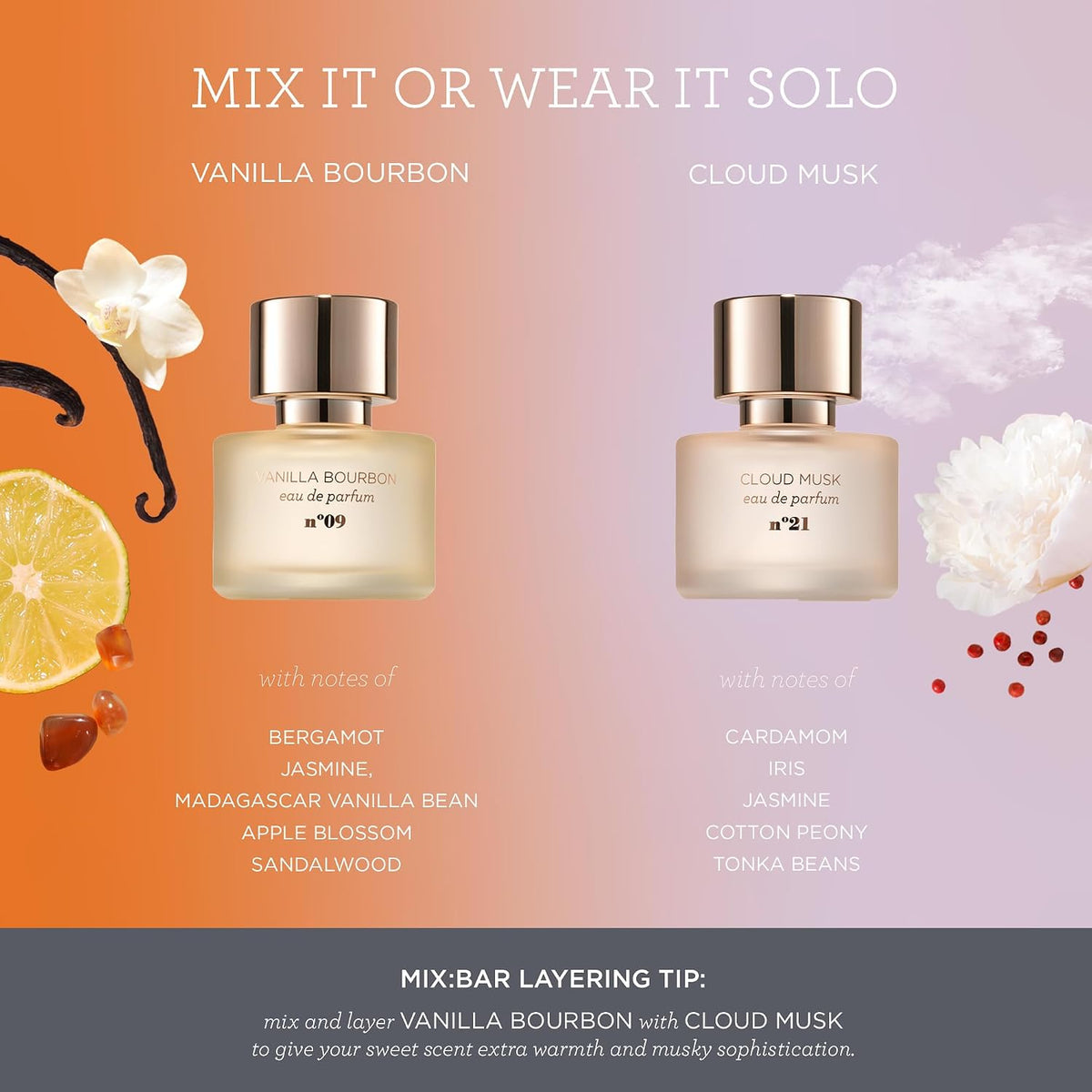 MIX:BAR Vanilla Bourbon Eau de Parfum glass bottle close up.