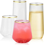Bellaforte ribbed plastic wine glasses 48 pack front view with gold rim details.