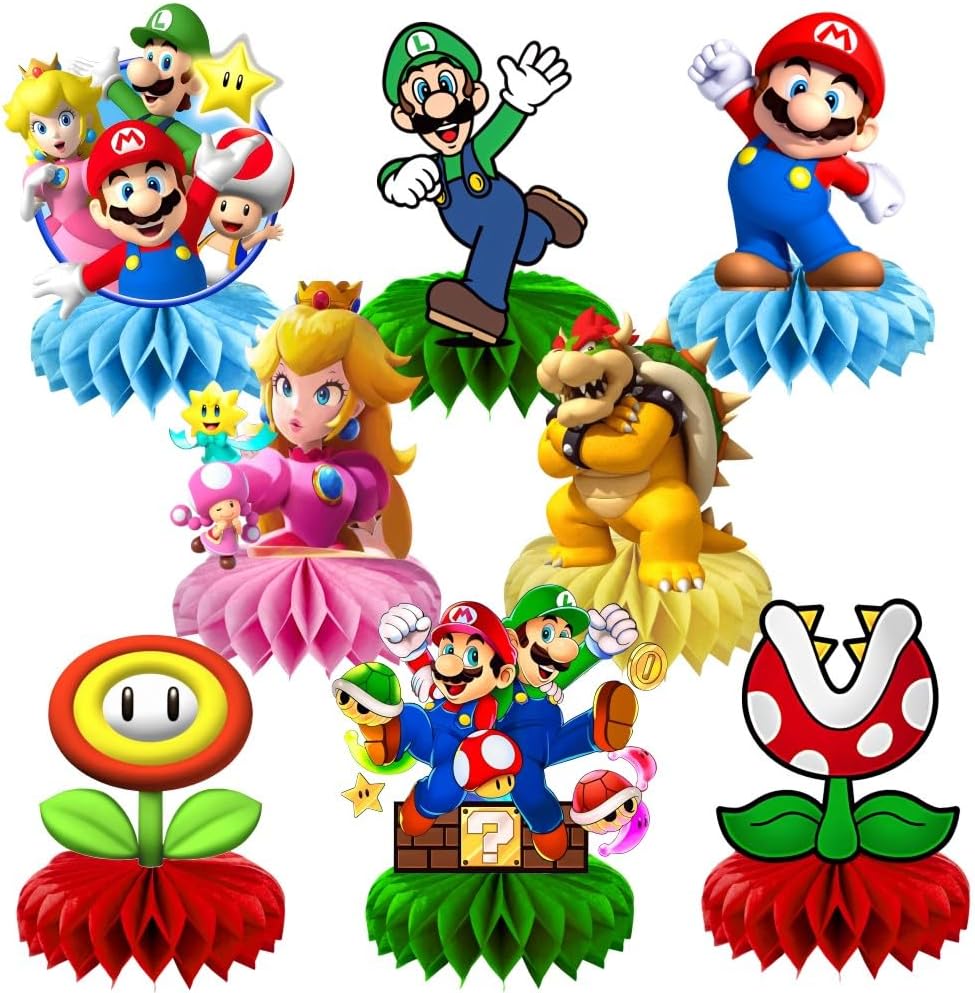 Vaescol Mario table centerpieces front view featuring Mario and Luigi