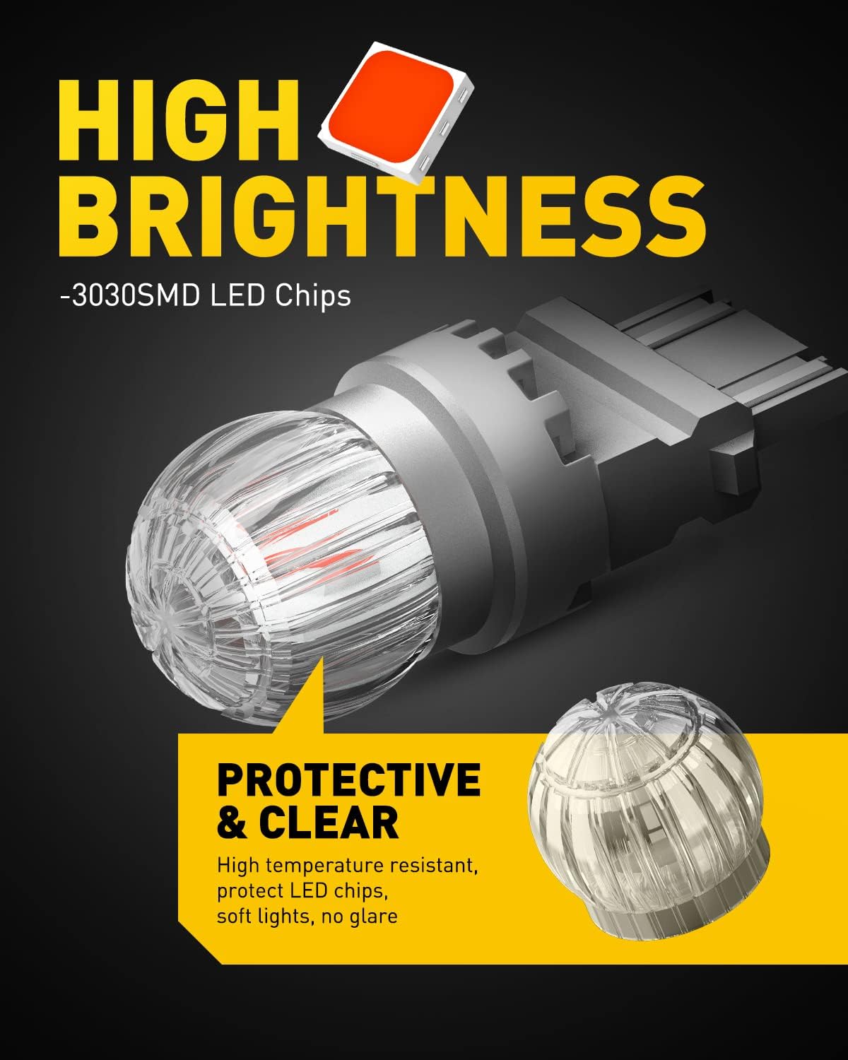 Auxito red LED bulbs showing 360 degree illumination