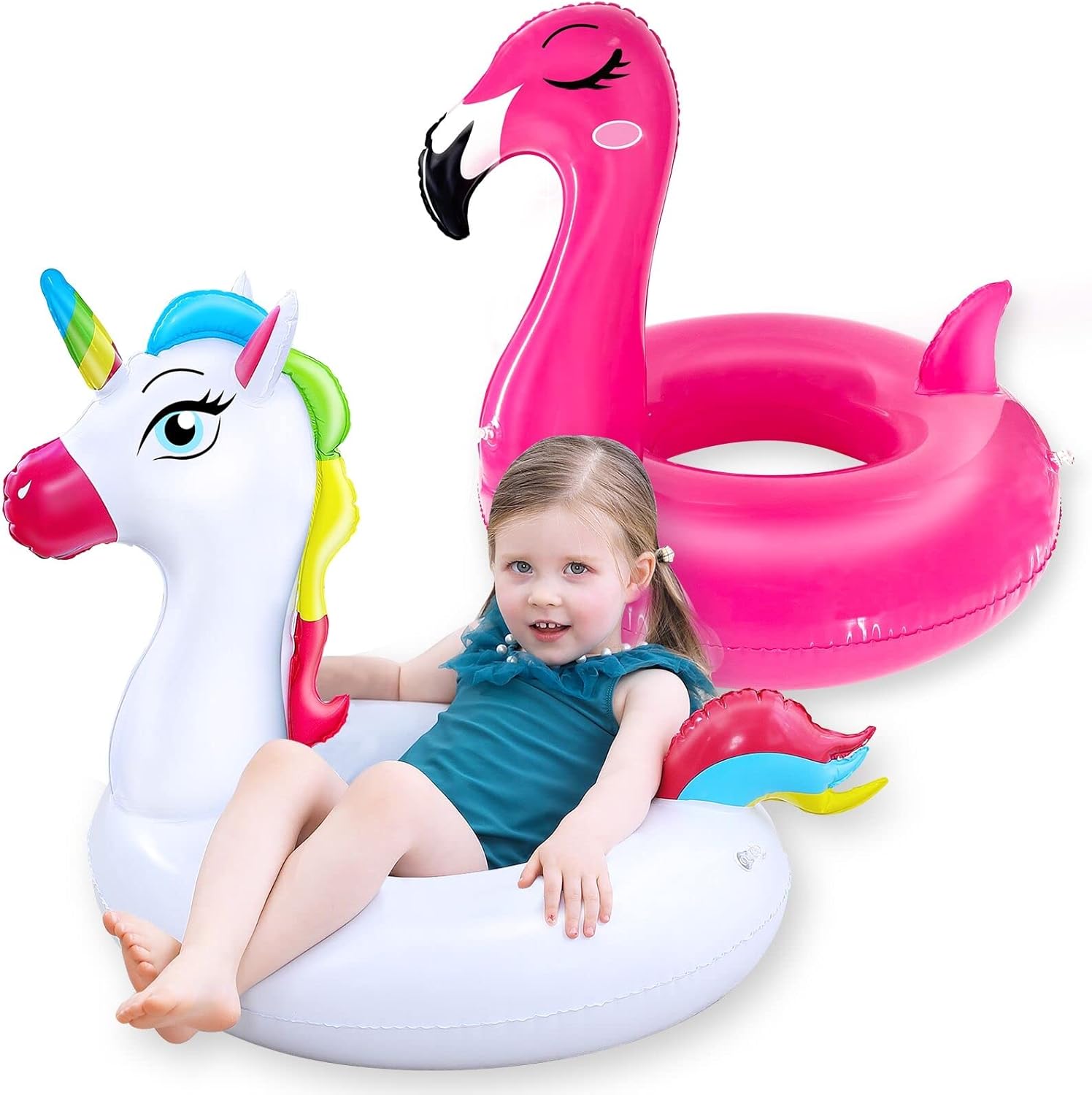 Camlinbo unicorn and flamingo 2 pack pool floats front view