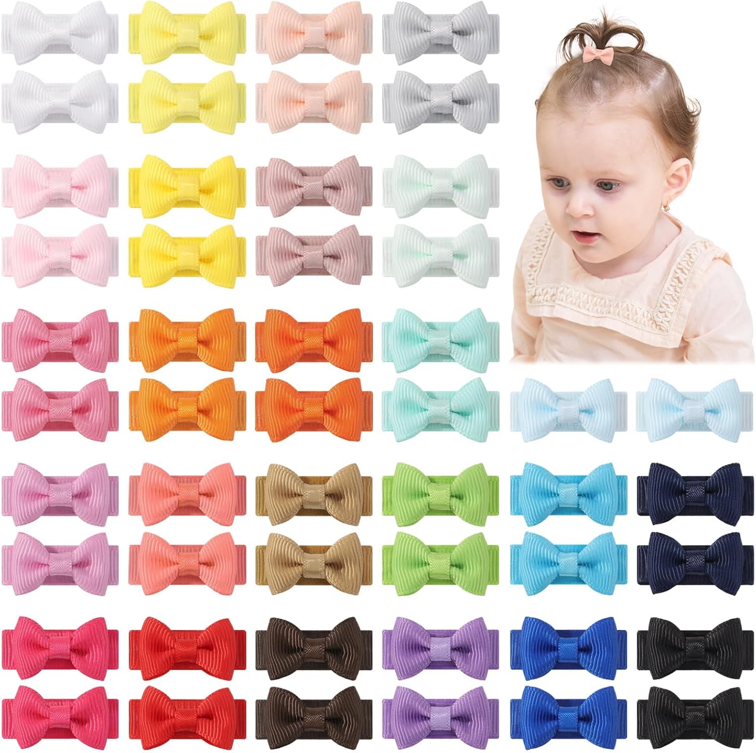 Yoyokid baby girls snap hair clips with grosgrain bows front view