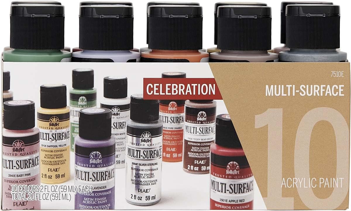 FolkArt Color, 10 Bottle Multi-Surface Acrylic Paint Set, 2oz, Celebrations, 20 Fl Oz (Pack of 1) - Image 13