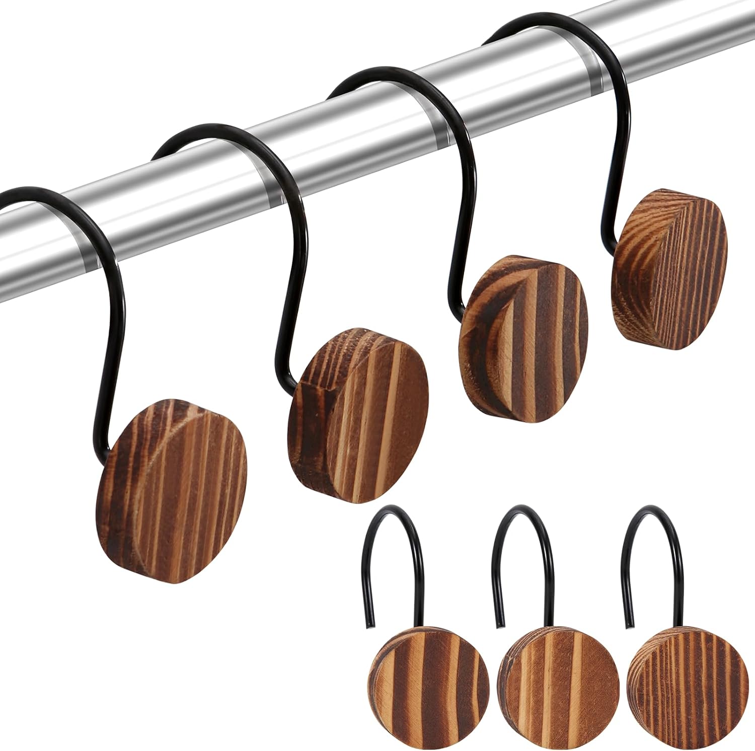 Poefditev wood shower curtain hooks set of 12