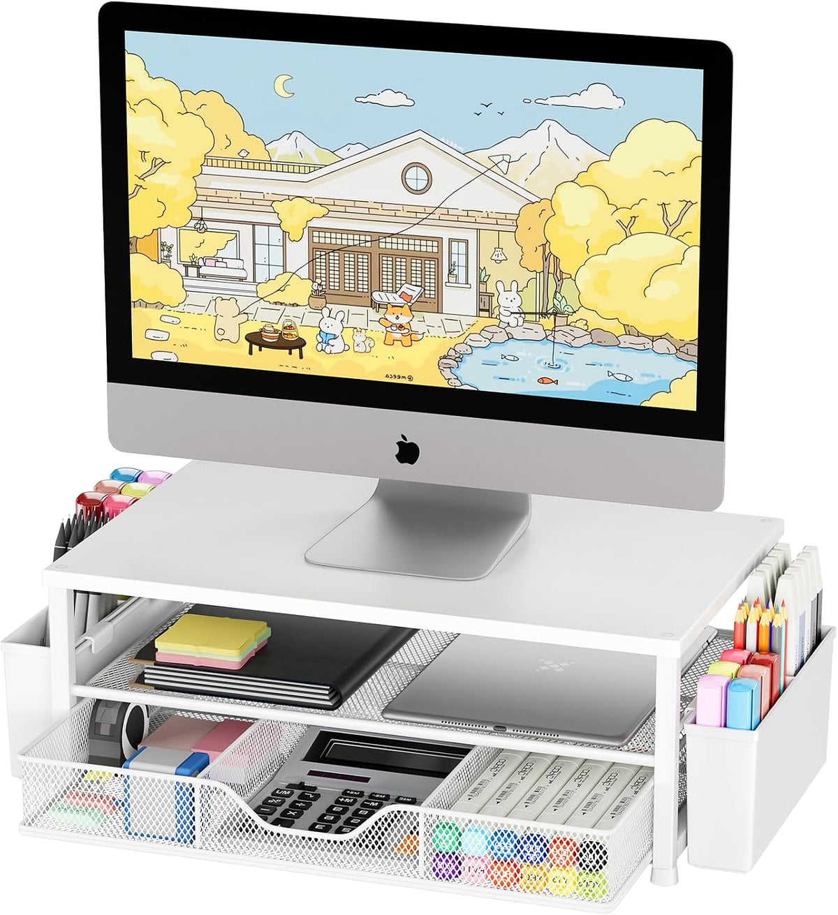 OPNICE workspace organizer styled with office accessories in a home office