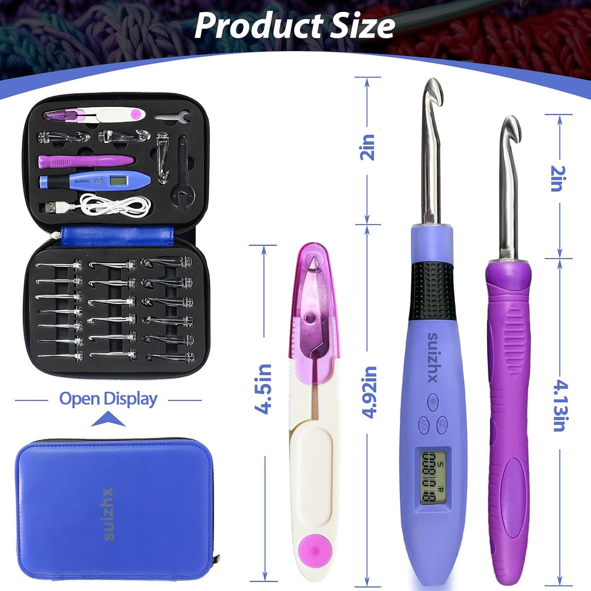 Suizhx ergonomic crochet handle with digital counter buttons