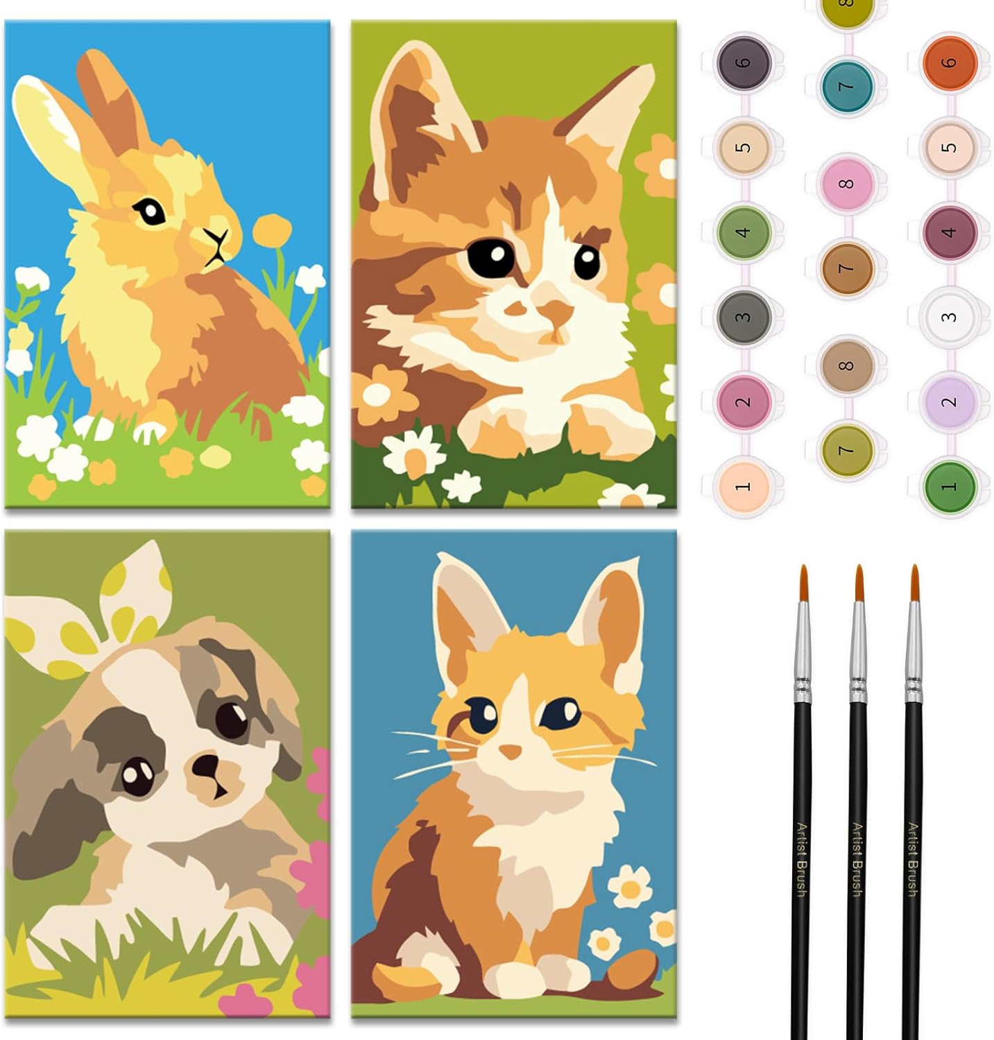 Nariolar kids paint by numbers kit front view showing kitten design cardboard