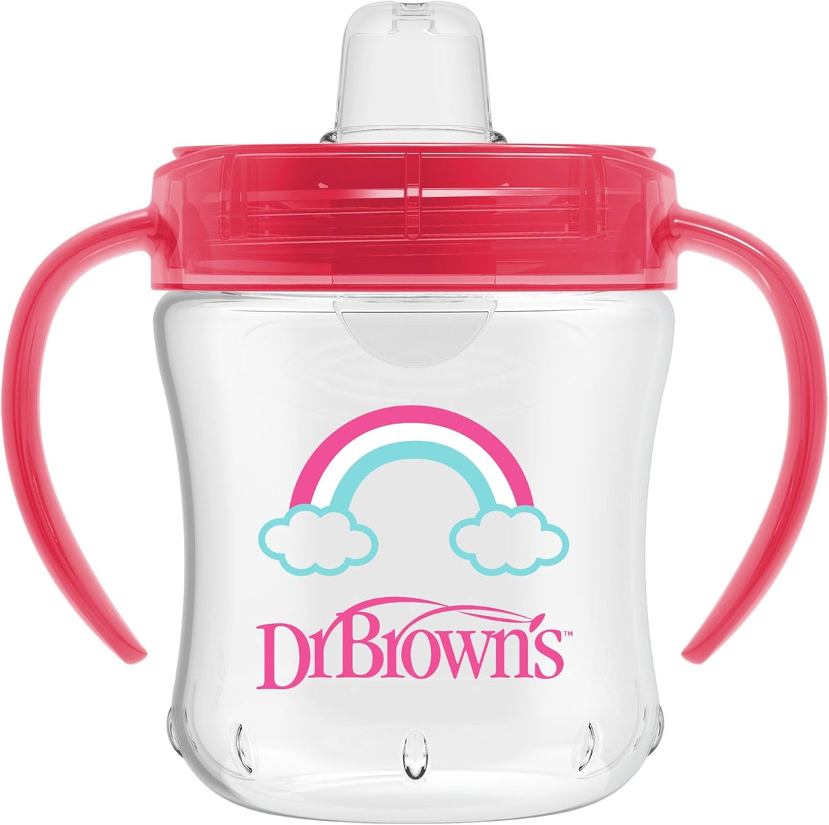 Dr. Brown's soft spout sippy cup front view in pink rainbow color