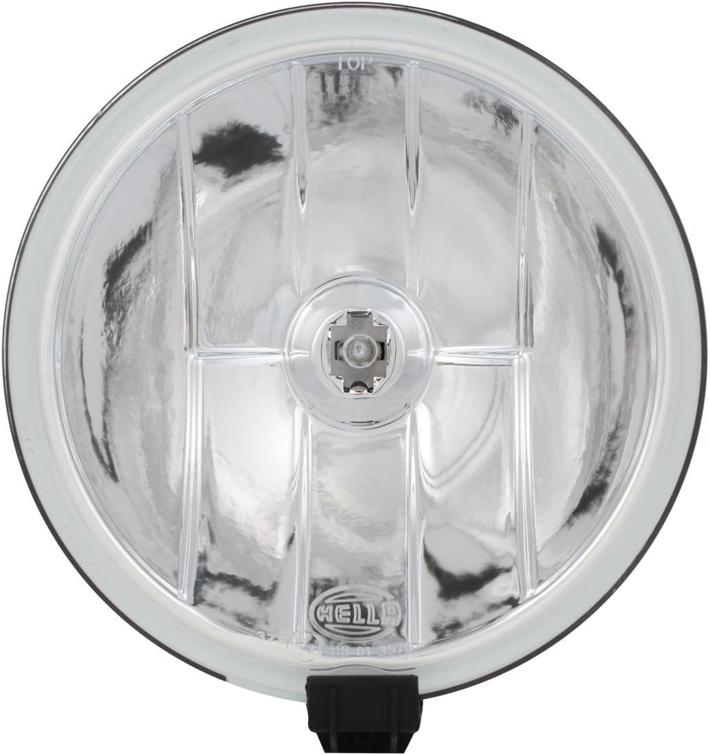 Hella Rallye 700FF halogen driving lamp kit front view showing clear seven inch round lenses and protective stone shields