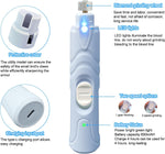 LUKHMELF electric pet trimmer displaying the three different grooming ports for claws and beaks