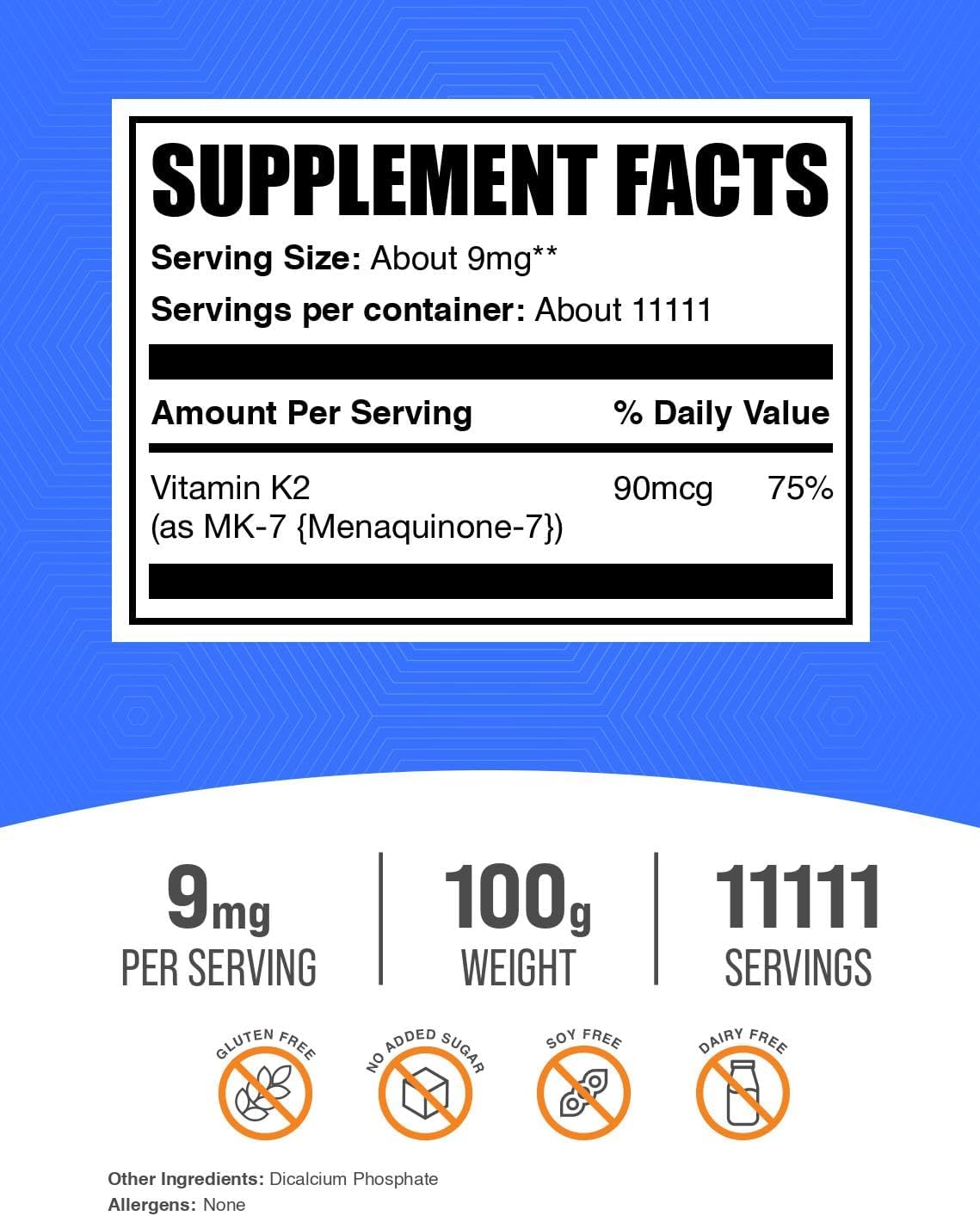 Pure white menaquinone powder content for cardiovascular wellness support