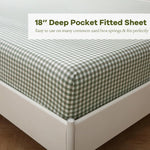 K Masaniji green and white plaid bedding set styled on twin bed