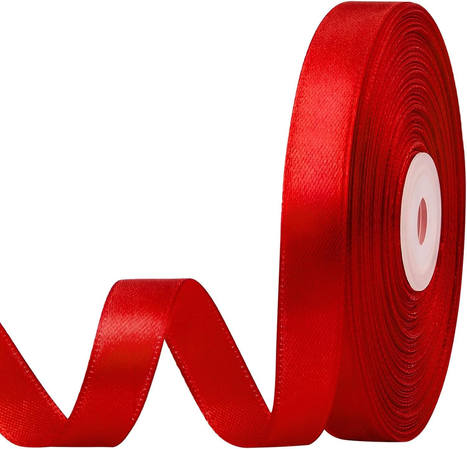 Cluewr red satin ribbon roll front view