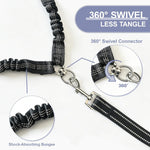 PUEENOD two pet coupler highlighting the adjustable splitter leads and premium elastic shock-absorbing bungees.