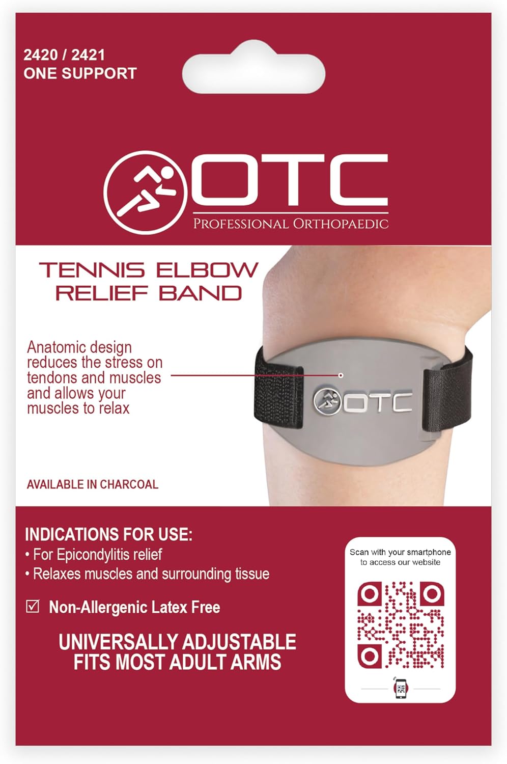 Side angle view of the universal fit OTC elbow recovery strap