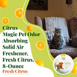 Citrus Magic pet supplies solid freshener eight ounce container close up view.