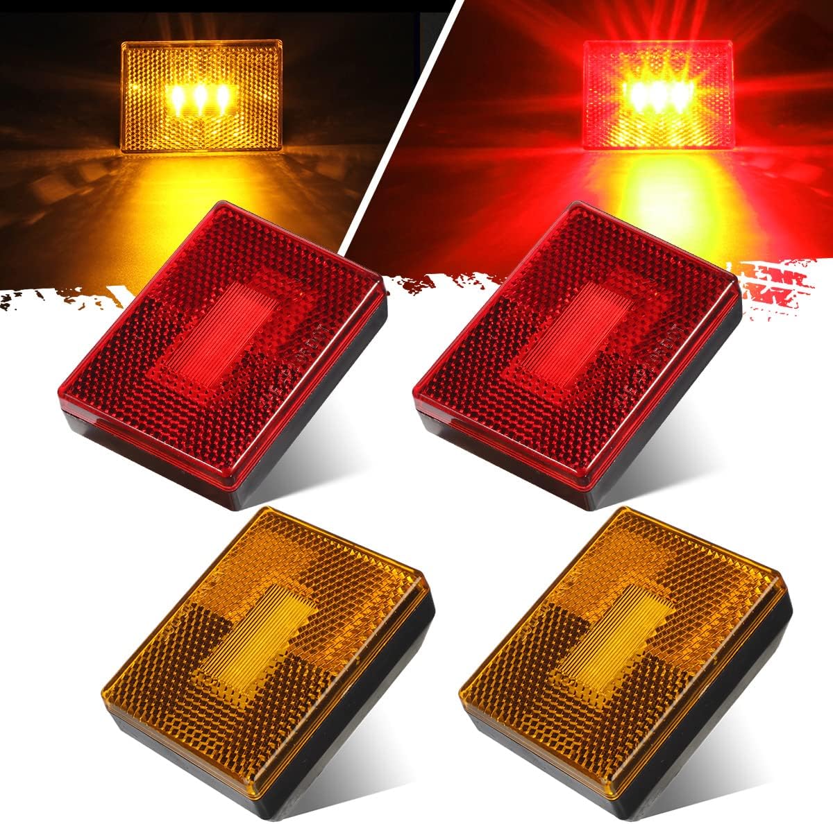Partsam square LED trailer side marker lights front view showcasing red and amber lenses