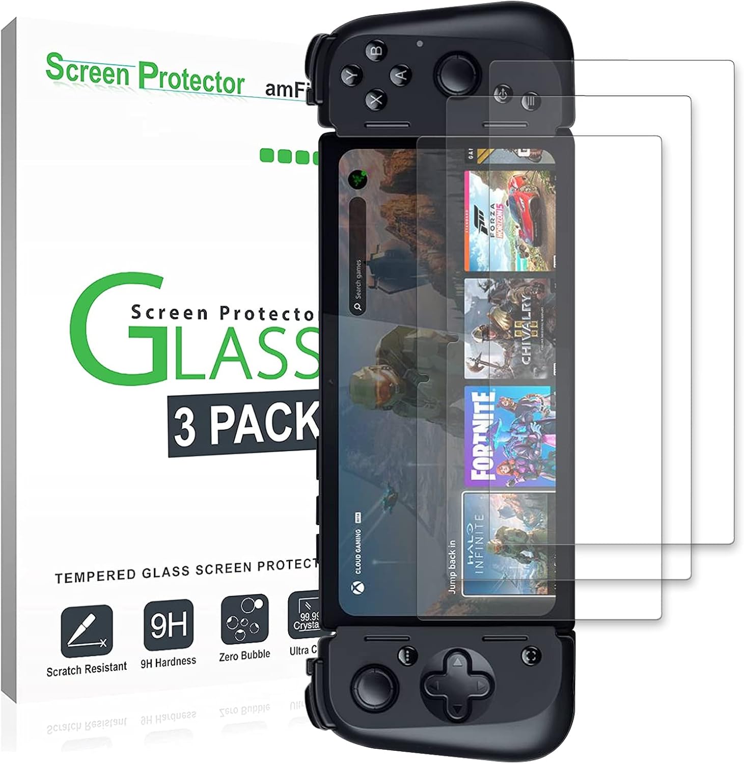 amFilm glass screen protector front view for Razer Edge