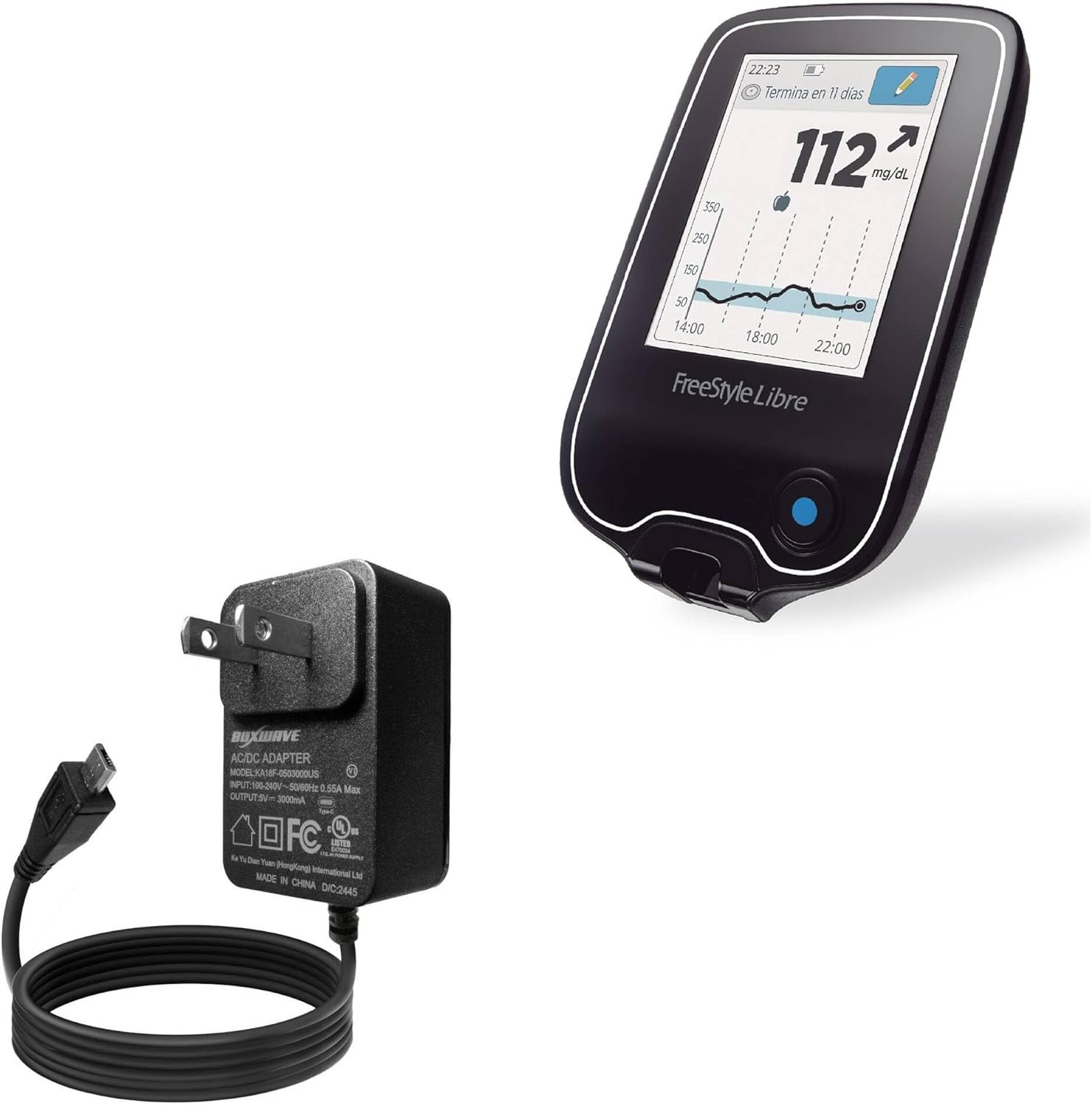 BoxWave wall charger for Freestyle Libre reader front view