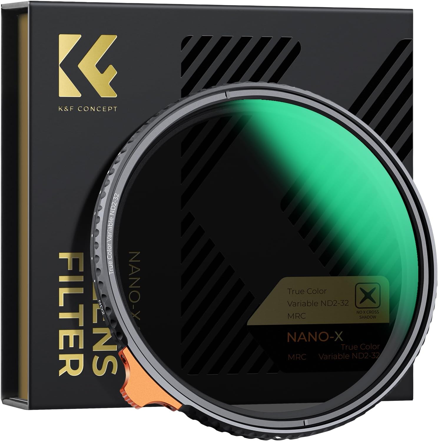 K&F Concept 82mm True Color Variable ND2-32 Filter front view on a premium camera lens
