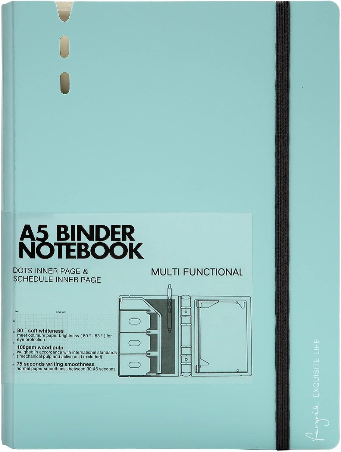 CAGIE A5 Binder 6 Ring Refillable Notebook with Dividers & Pockets | Daily Planning Square Ruled and Dotted Pages, Refill Paper Included, 6.89 x 9.25 In (Grey, A5 Daily & Dot Page) - Image 12