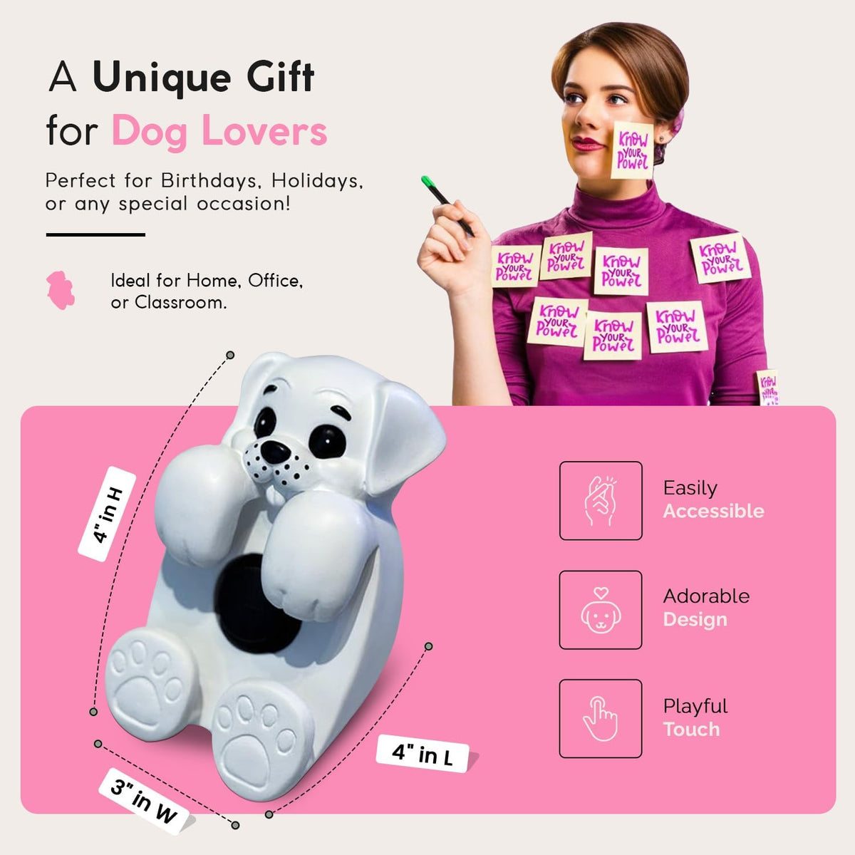 White resin animal sticky note dispenser side profile