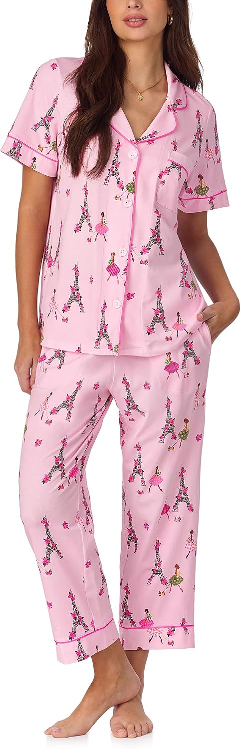 Bed Head PJs Womens Matching Pajamas - Soft Organic Cotton Button Down PJ Shirt & Cropped Pants Set - Loungewear & Sleepwear - Image 9