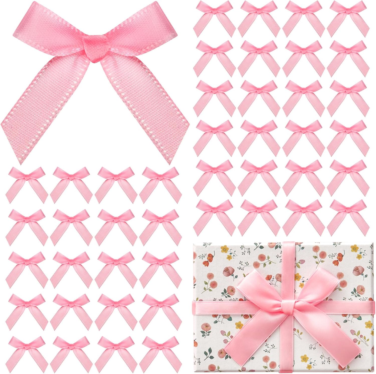 ProSuites mini pink bows for crafts front view of premium satin ribbon embellishments