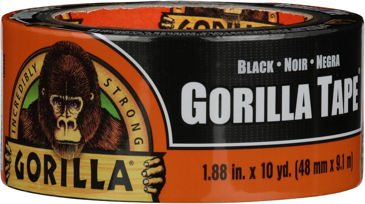 Gorilla heavy duty black duct tape roll front view for repair projects