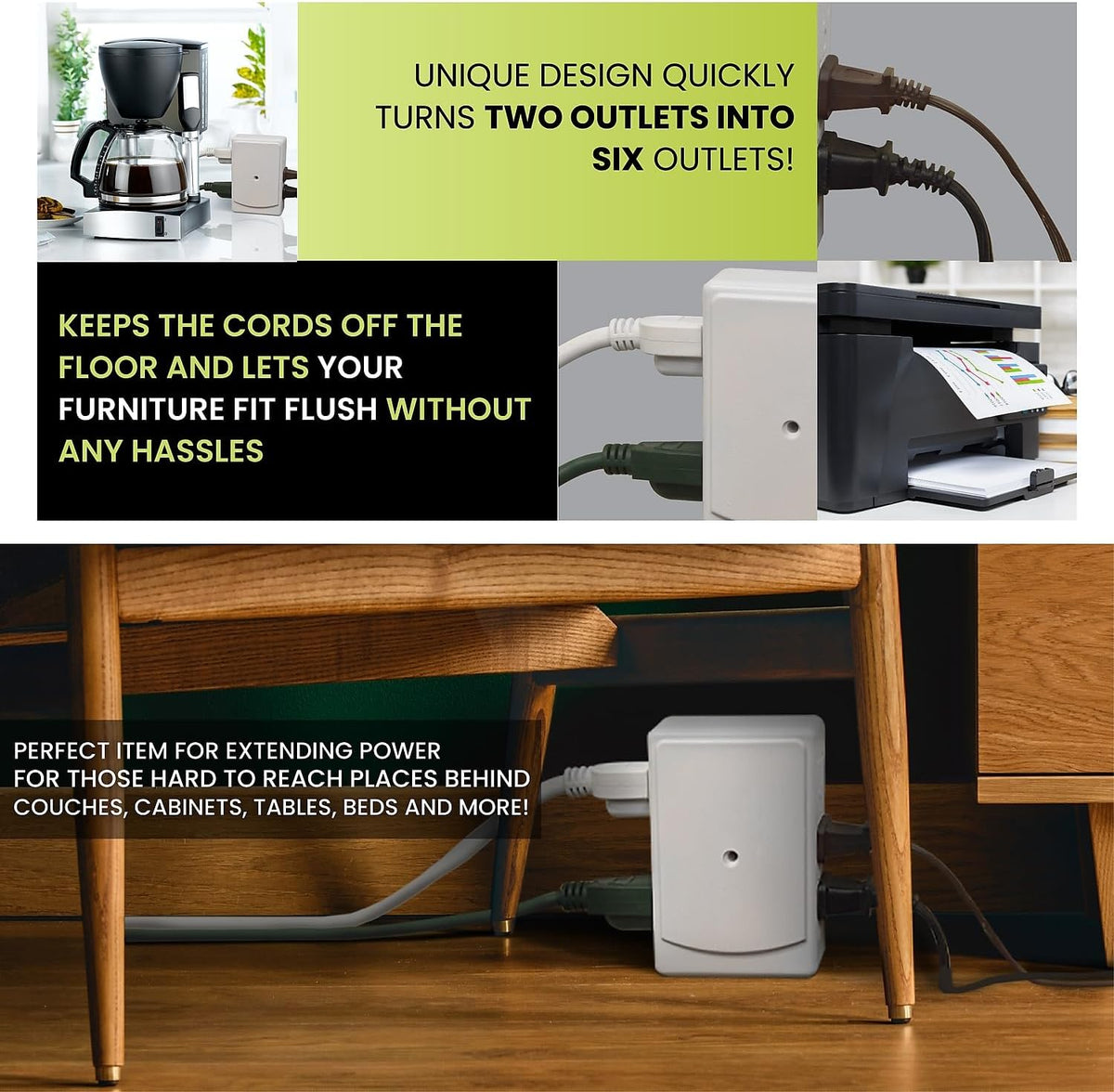 Side mount wall tap adapter demonstrating flush furniture placement capability