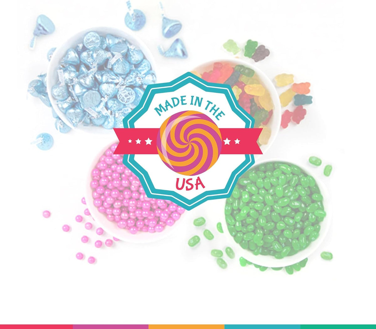 Authentic USA imported Just Candy light blue jelly beans arranged on a baby shower dessert table